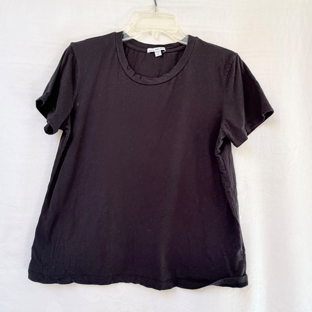 Standard James Perse Black Short Sleeve Crew Neck Cotton T-Shirt Size 4 US XL